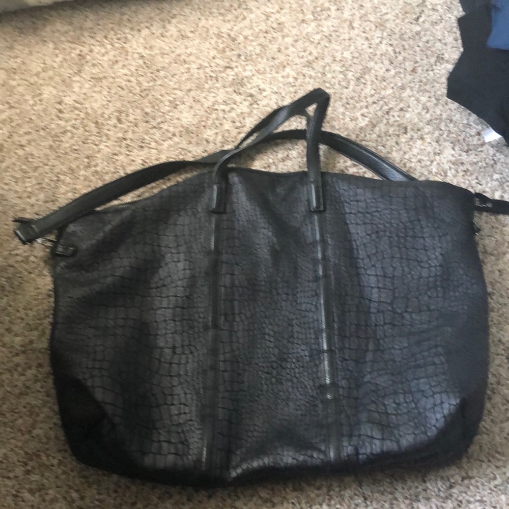 Black snake skin leather tote